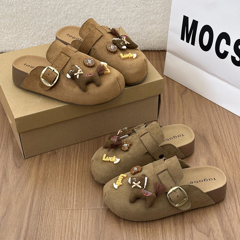 厚底可爱卡通小马勃肯鞋女2026新款春季外穿一脚蹬包头博肯半拖鞋