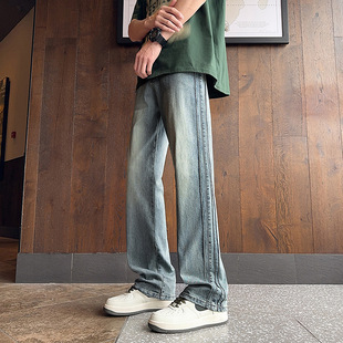 新款青少年潮流男春秋学生牛仔裤男宽松阔腿裤长裤直筒裤黑色