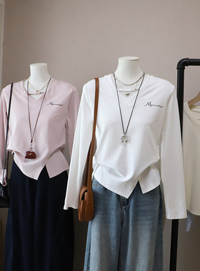 [比正]2026早春新款韩版设计感字母印花显瘦百搭打底衫T恤女5881