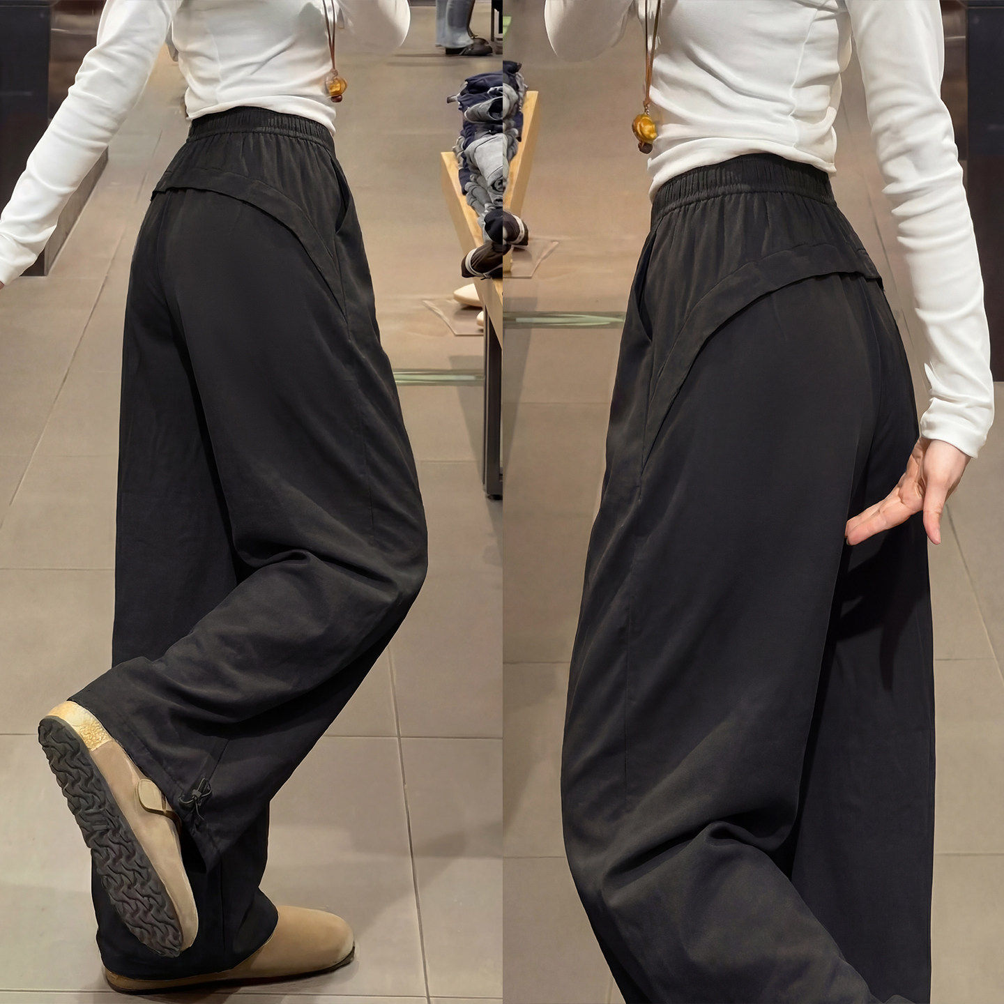 黑色美式运动裤女春夏薄款2026新款小个子休闲速干直筒阔腿工装裤