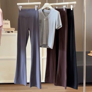 裸感外穿跑步训练瑜伽健身长裤 女速干裤 子 高腰提臀运动微喇裤 夏季