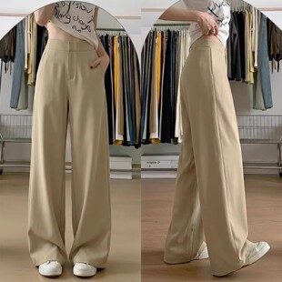 卡其色西装裤女2026新款春季高级感垂坠感老钱风西裤直筒阔腿裤子