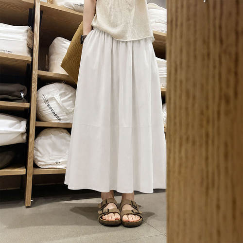 白色棉麻工装裙女2026夏季新款大码胖mm亚麻中长款蓬蓬a字半身裙