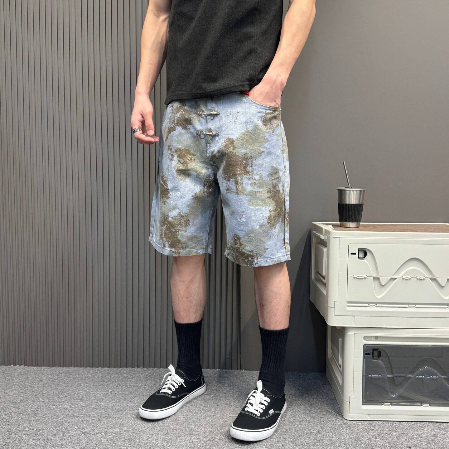 欧美风嘻哈个性海边度假风  痞帅印染直筒短裤男夏季美式痞帅短裤