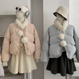 外套 欧玛莱 小个子白鸭绒保暖长袖 新款 5956 毛领围脖羽绒服女冬季