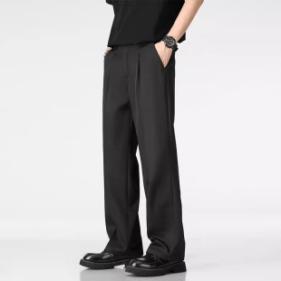 男夏季 裤 薄款 垂坠感西装 子男 阔腿直筒宽松休闲长裤 冰丝小西裤