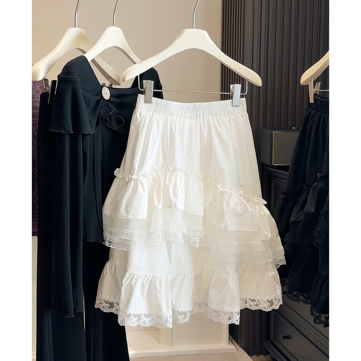 甜美小清新蕾丝荷叶花边半身裙2026春夏季新款高腰蛋糕裙蓬蓬中裙