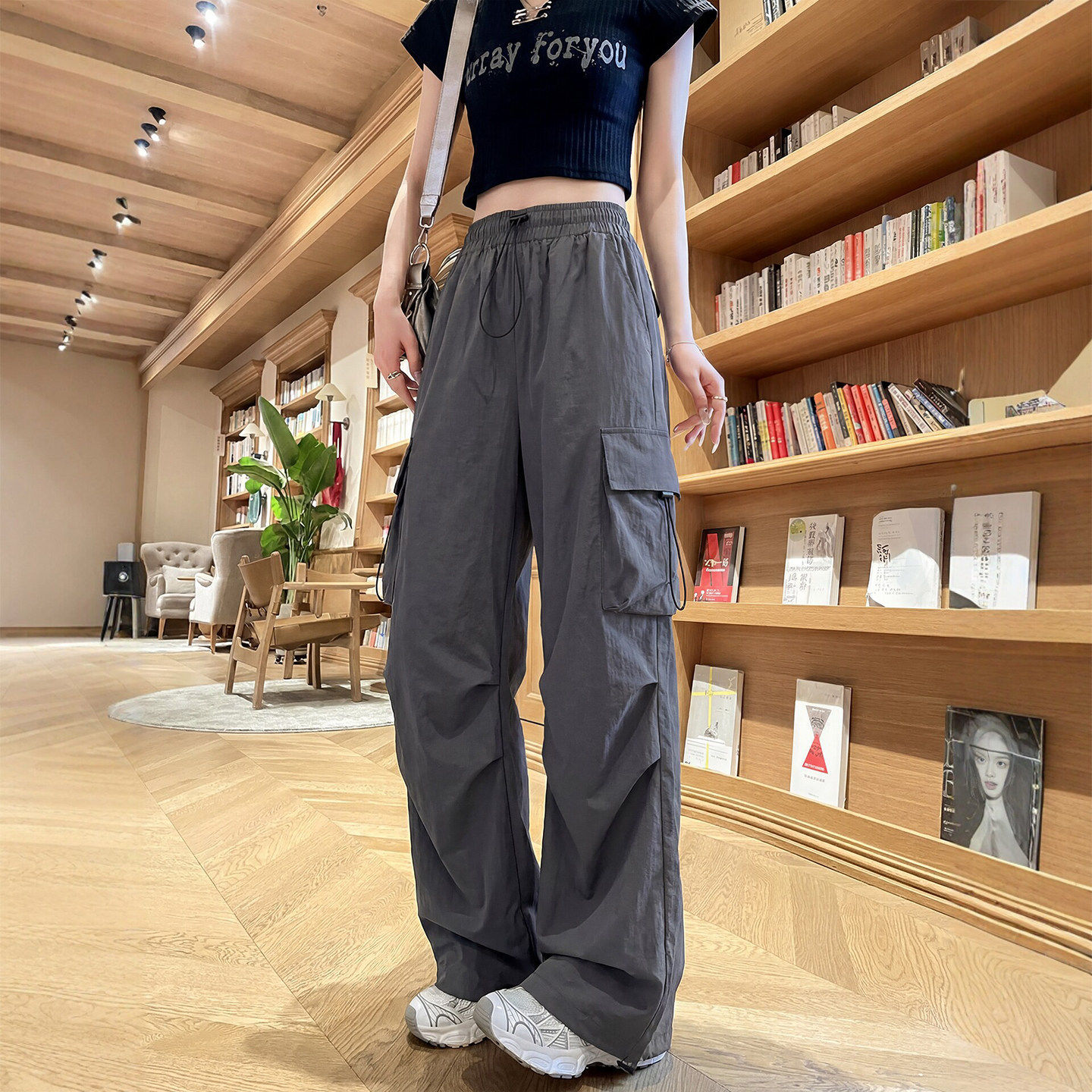 美式速干工装裤女2026夏季薄款新款高腰直筒休闲酷飒风运动阔腿裤