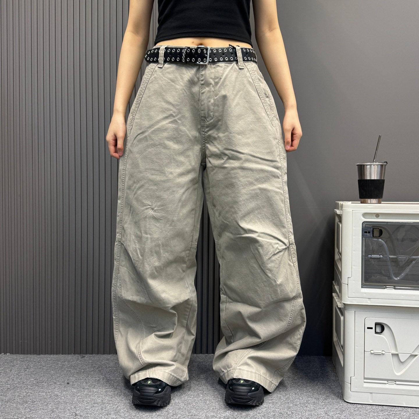 2026四季通用浅灰美式复古水洗做旧牛仔裤男女宽松休闲阔腿裤情侣