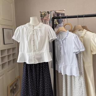 新品 韩系女装 短款 衬衫 2026夏季 甜美气质木耳边显瘦短袖 6151 比正