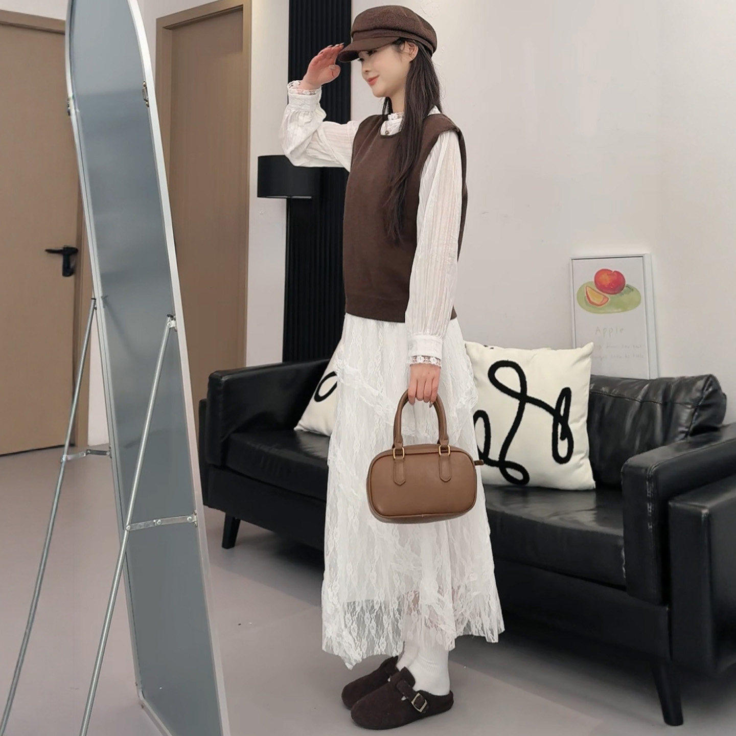 白色蕾丝蛋糕裙女春秋新款半身裙小个子高腰a字半裙不规则长裙子