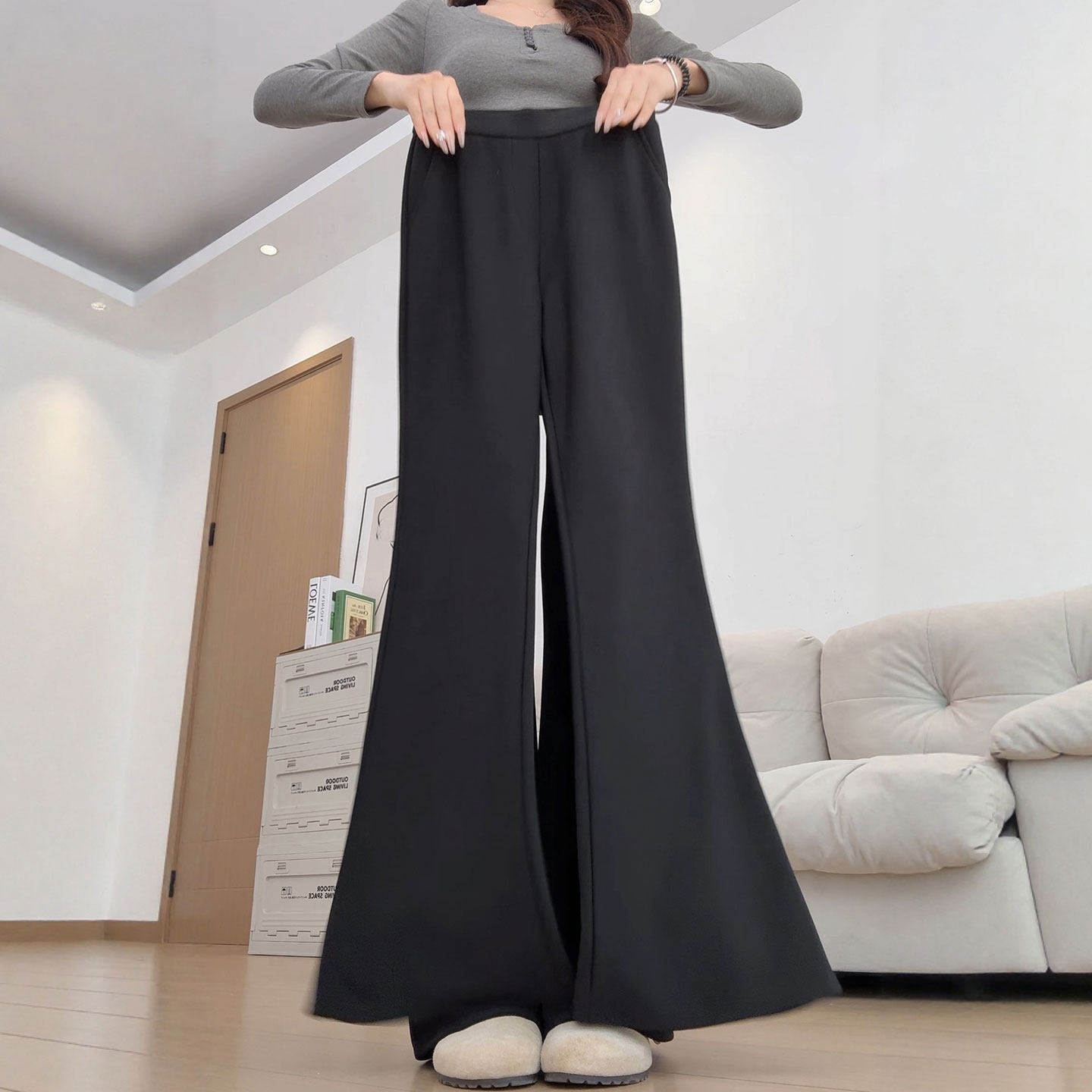 黑色微喇裤子女春秋季2026新款高腰马蹄裤胖mm大码休闲西装喇叭裤,女装/女士精品,休闲裤,淘宝优惠券,粉丝福利购,淘宝优惠卷