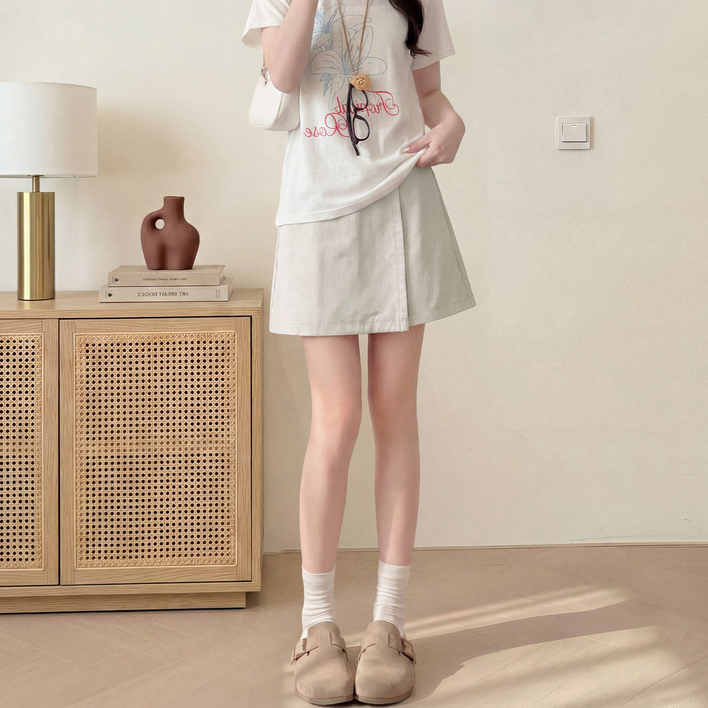 开叉工装裙裤女2026新款夏薄款冰丝五分裤小个子外穿高腰运动短裤