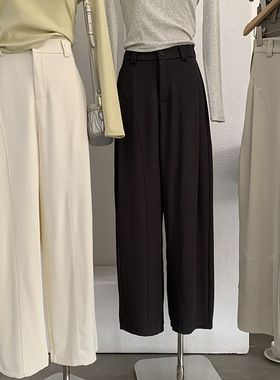 欧玛莱 宽松西装阔腿裤长裤春季新款高腰垂感百搭直筒休闲裤 6157