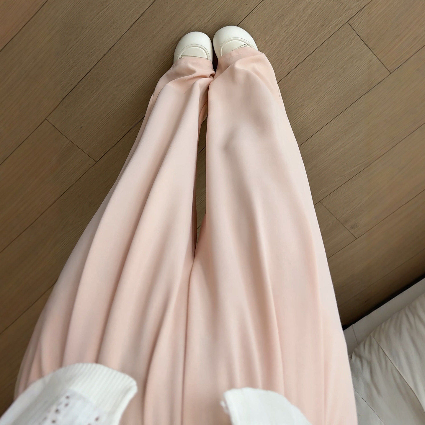 粉色冰丝阔腿裤女夏季薄款防蚊防晒窄版直筒棉绸小个子棉麻山本裤