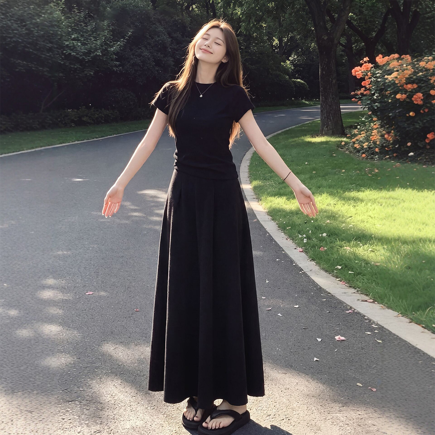 黑色半身裙女夏季2026新款高腰垂感a字裙大码胖mm中长款包臀裙子