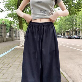 藏青色亚麻裤子女2026新款夏季直筒休闲慵懒风棉麻气球弯刀阔腿裤