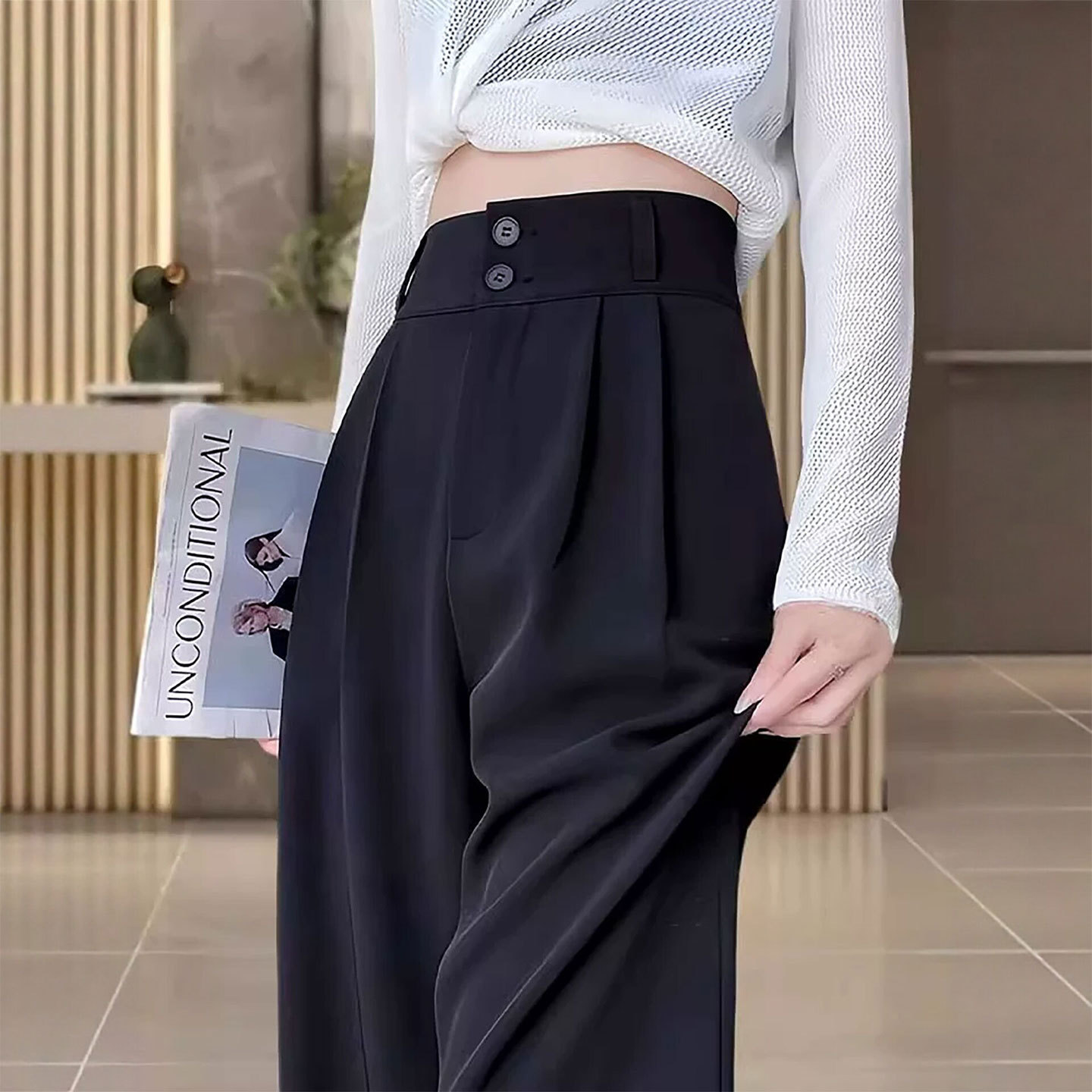 黑色西装裤女2026新款夏季窄版高级感西裤小个子垂感直筒阔腿裤子