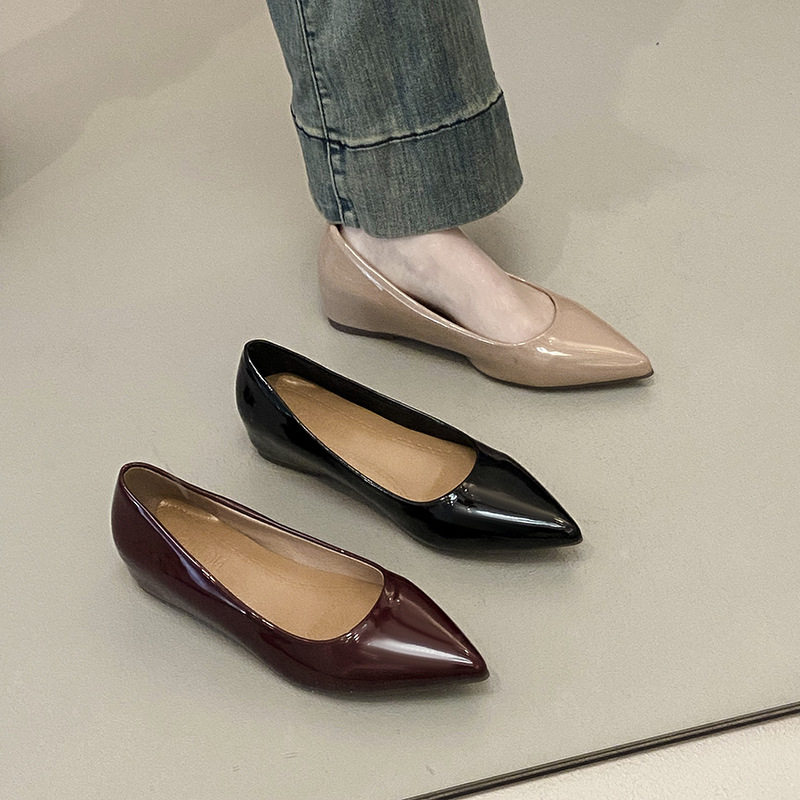 内增高鞋子韩版百搭浅口单鞋尖头高跟鞋早秋新款一脚蹬女鞋法式鞋