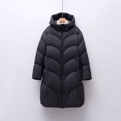 平湖驰新90绒柔软泡芙羽绒女中长款新款连帽简约面包服外套加厚