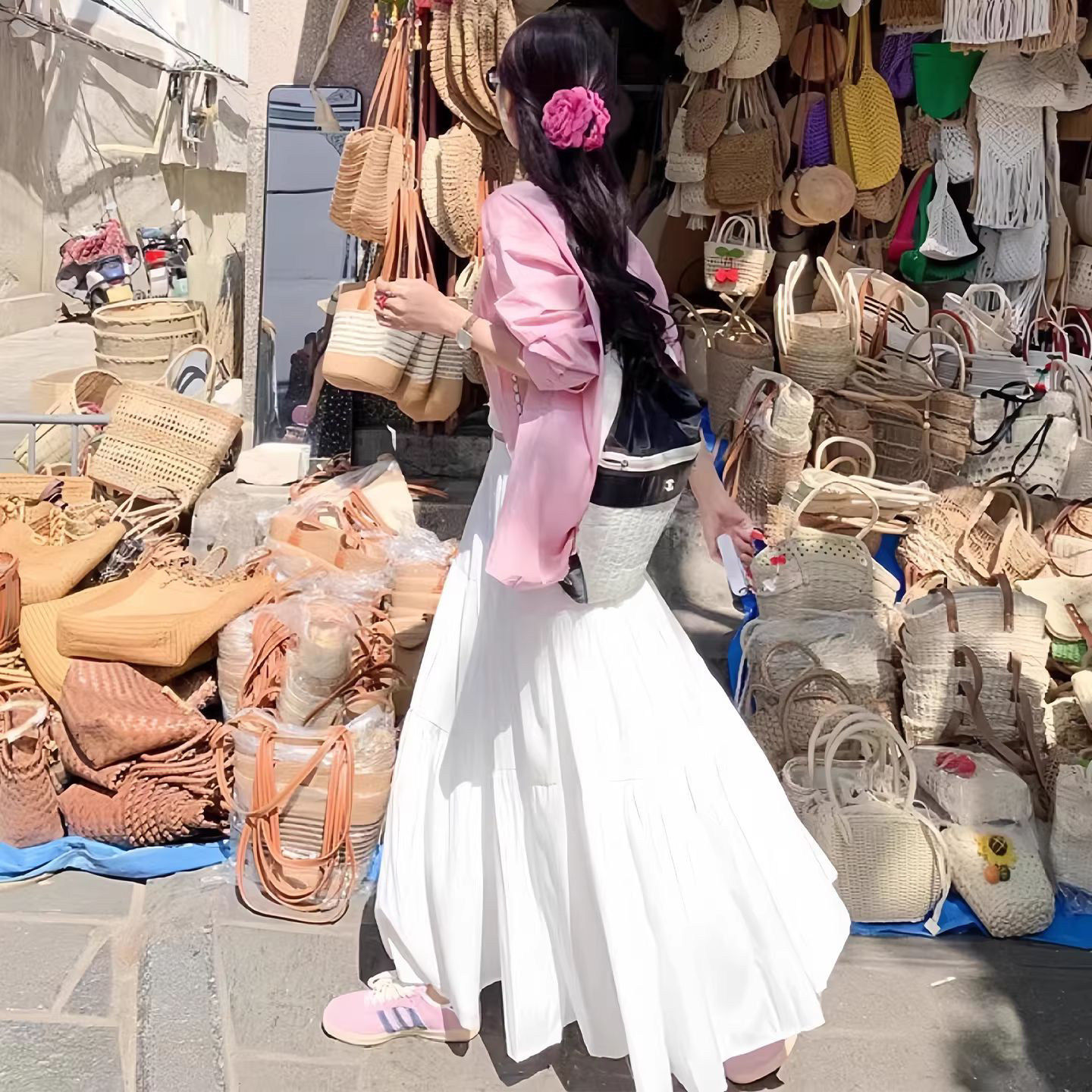 白色蓬蓬半身裙女夏季高腰垂感a字半裙伞裙小个子百褶蛋糕长裙子