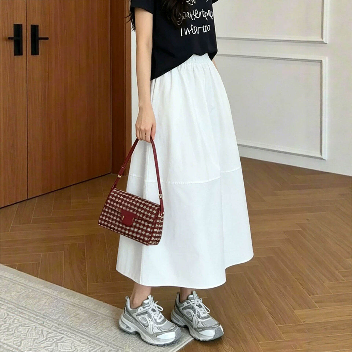 白色亚麻半身裙女士2026新款夏大码高腰a字裙子胖mm显瘦棉麻长裙