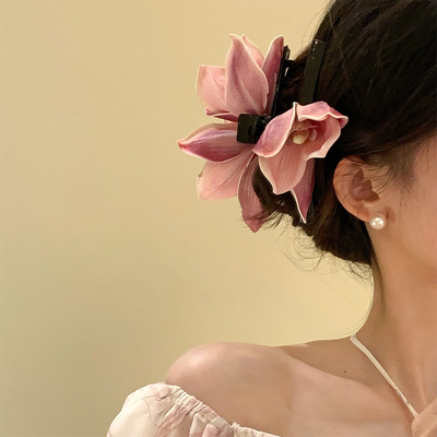 琼露玉女 渐变蕙兰花抓夹超仙仿真花朵发夹后脑勺氛围感拍照发饰