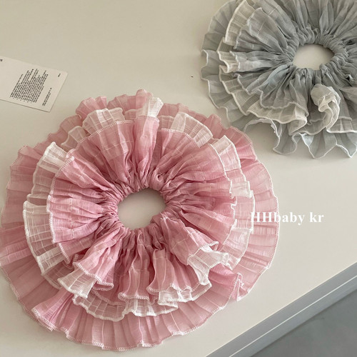 【HHBABY KR】法式超仙褶皱纱纱花边发圈双拼大号大肠慵懒风发饰