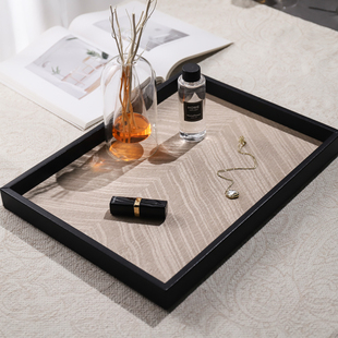 轻奢皮质创意木纹路香薰托盘家居玄关钥匙收纳盘首饰品桌面摆件