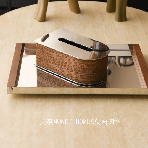镜面不锈钢纸巾盒皮质纸抽盒