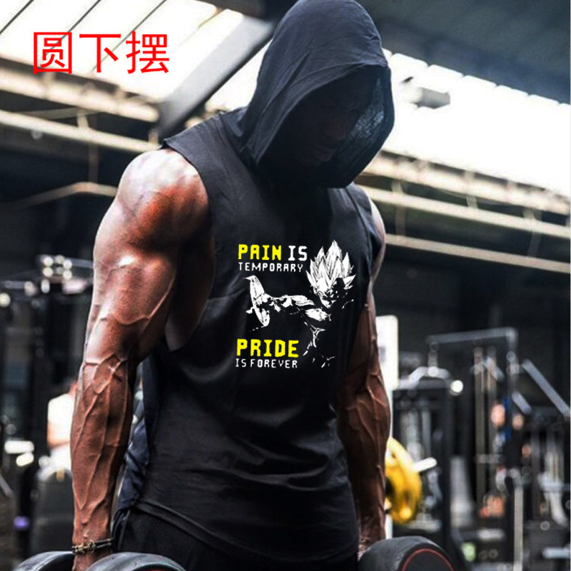 BODYBUILDING FITNESS HOODED VEST LOOSE MENS TRAINING HURDLE I-TYPE LARGE SIZE EUROPEAN SUMMER VEST