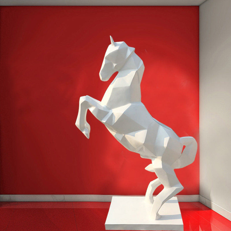 新品几何切面马玻璃钢抽象马雕塑酒店ktv大厅玄关招财折纸雕塑马