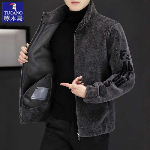 夹克啄木鸟立领秋冬宽松皮毛一体