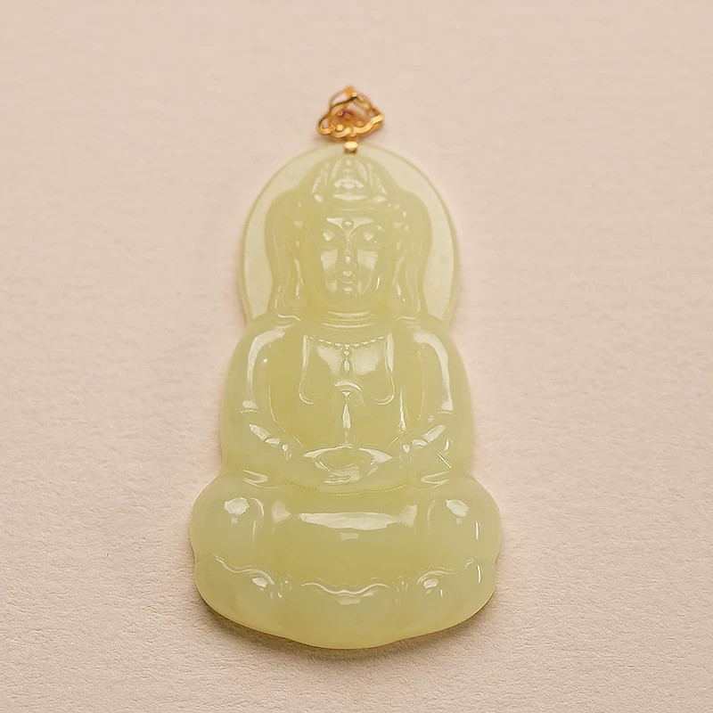 鑫浩矿业和田玉天然黄玉观音吊坠冰种玉石挂件高品项链送礼带证书