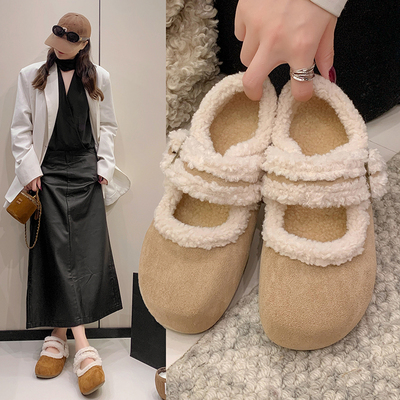 勃肯鞋女冬加绒加棉2025年新款外穿棉鞋厚底增高雪地棉玛丽珍鞋子