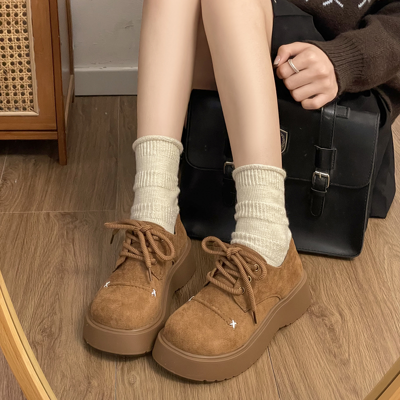厚底勃肯鞋女秋冬系带单鞋2025年新款厚底一脚蹬乐福鞋复古女鞋子