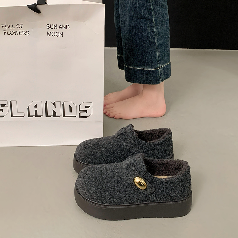 厚底勃肯鞋女秋冬加绒加棉乐福鞋子2025年新款厚底一脚蹬勃肯棉鞋