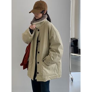 韩系宽松工装 加厚白鸭绒中长保暖羽绒服 毛领派克服女2025秋冬新款