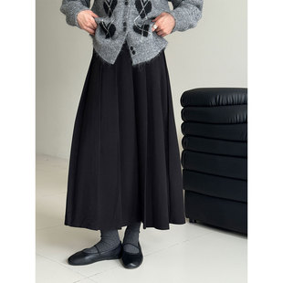 韩系高腰百褶半身裙女秋冬新款 垂感气质半松紧百搭休闲半裙 经典