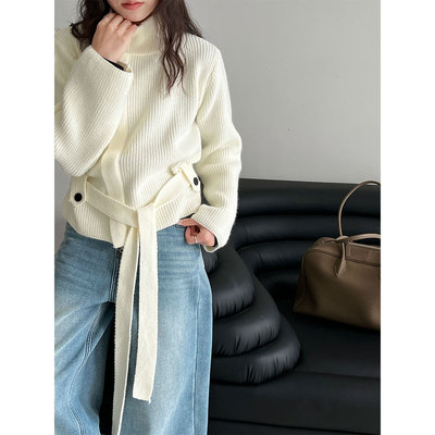 系带收腰显瘦针织开衫女