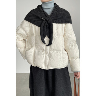 韩系针织披肩白鸭绒羽绒服女款 小个子百搭面包服外套 2025秋冬新款