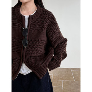 慵懒风加厚粗针织开衫 复古设计双拉链圆领毛衣外套 女2025秋冬新款