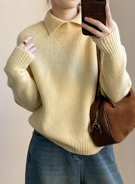高级感翻领内搭毛衣女款2025新款冬季软糯慵懒外穿打底针织衫上衣