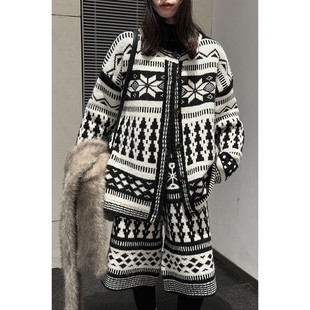 时尚 费尔岛针织开衫 女2025秋冬新款 慵懒风套装 两件套 阔腿五分裤