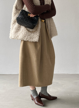法式羊毛花苞半身裙女2025秋冬新款高级感显瘦直筒毛呢a字长裙子