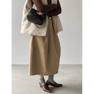 法式 高级感显瘦直筒毛呢a字长裙子 羊毛花苞半身裙女2025秋冬新款