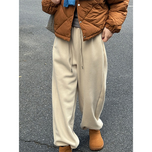 子 宽松加厚保暖束口休闲阔腿长裤 慵懒风加绒运动卫裤 女冬2025新款