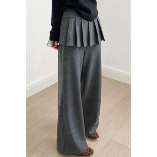 子设计感裙裤 韩系假两件百褶屁帘裤 女冬加绒加厚宽松休闲阔腿长裤