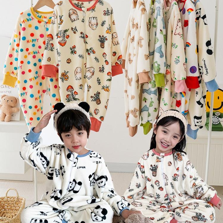 韩国冬装儿童法兰绒加厚分腿睡袋宝宝保暖睡衣连体衣防踢被家居服