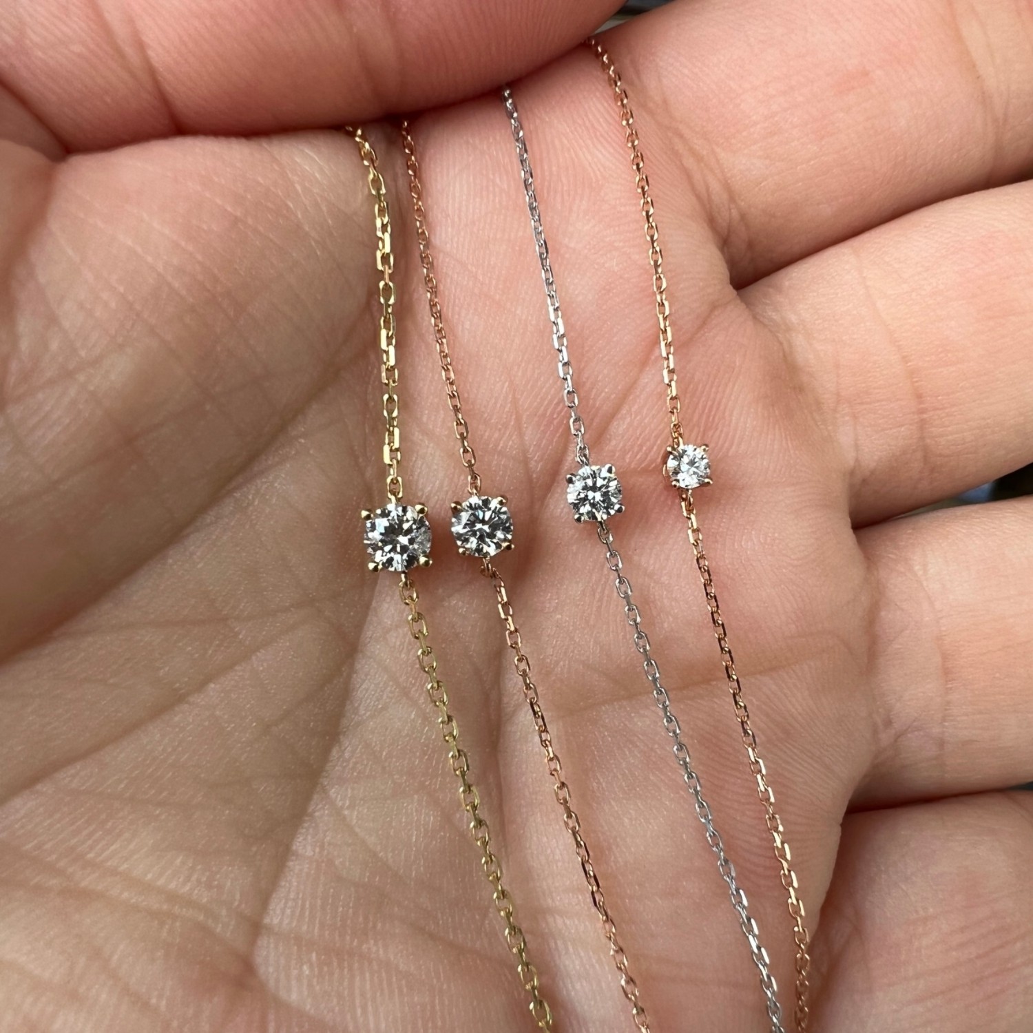 18k金四爪单钻手链天然真钻Au750金一颗钻闪亮简约时尚气质配证书